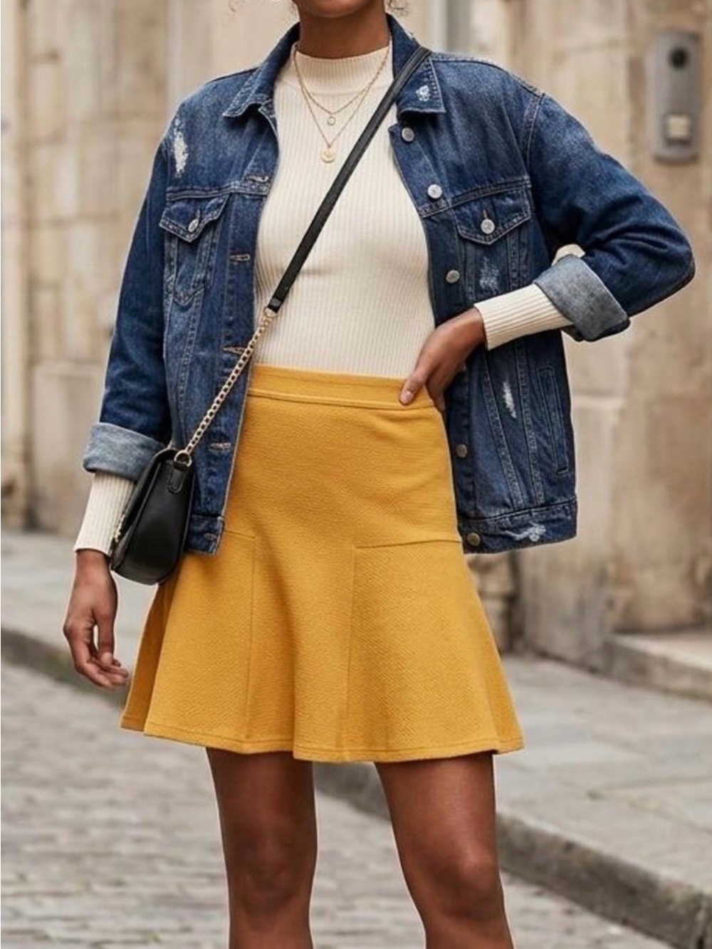 Maeve Mustard A-Line Knit Skater Skirt